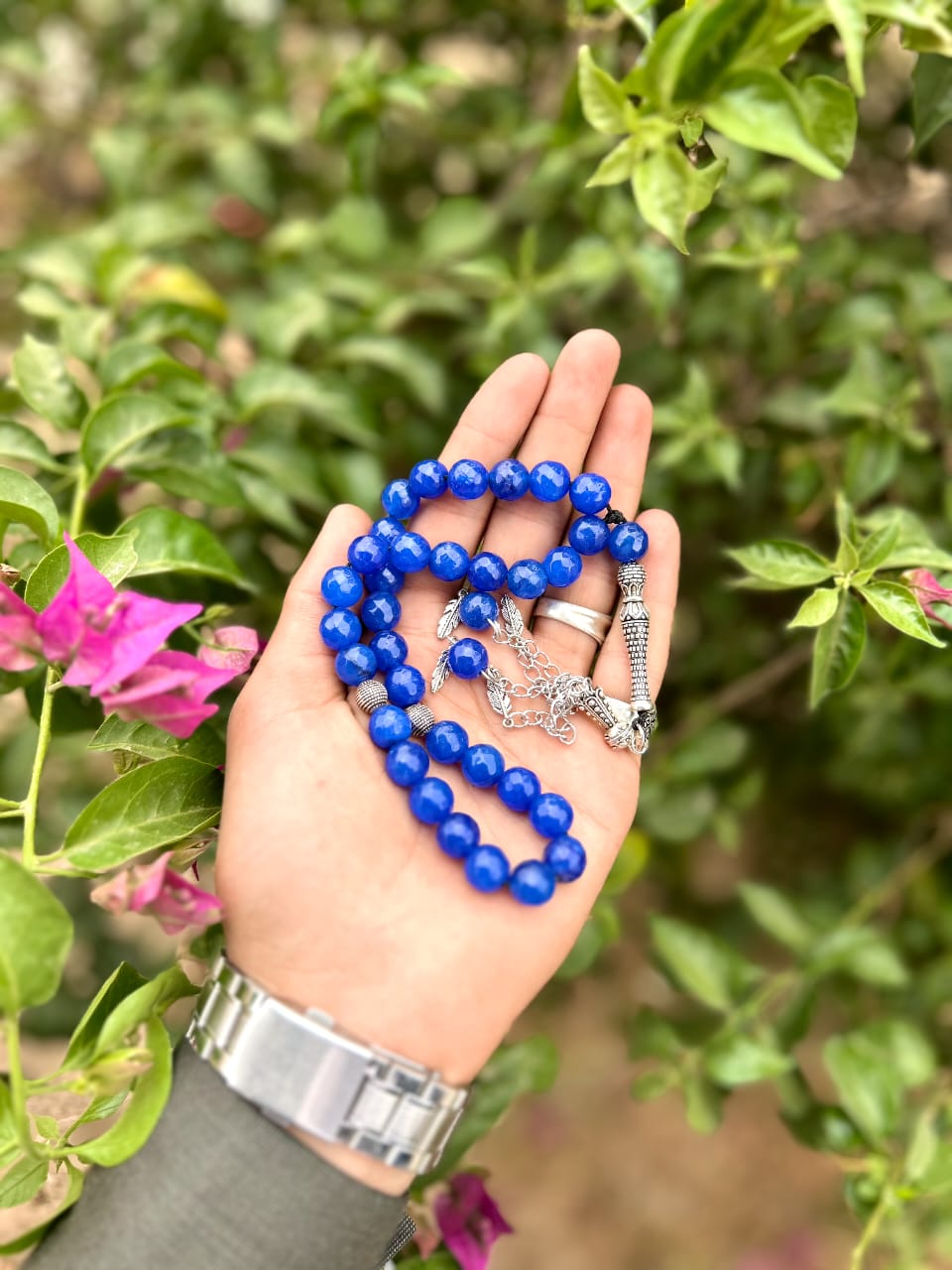 Vibrant Blue Indian Agate Misbaha Misbaha-SM-004
