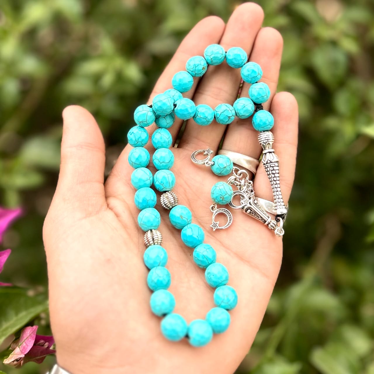 Turquoise-Inspired Indian Agate Misbaha Misbaha-SM-009