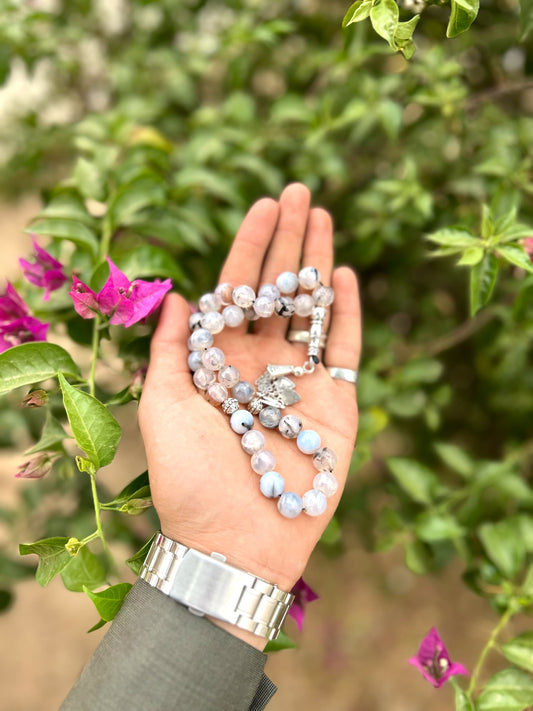 Light Gray Natural Agate Misbaha Misbaha-SM-003