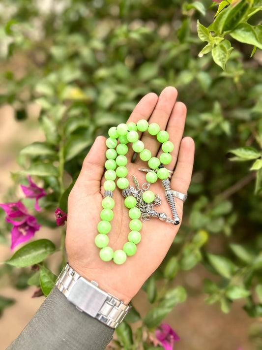 Vibrant Lime Green Indian Agate Misbaha Misbaha-SM-008