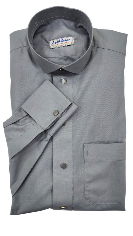 Modern Men's Thobe: Elegant Grey with French Collar &amp; Distinctive Details Thobe SM-004