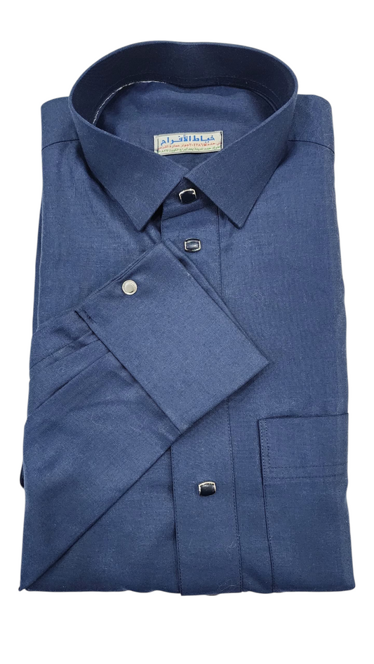 Classic Men's Thobe: Deep Blue with Visible Snap Buttons & Luxurious Details Thobe SM-003