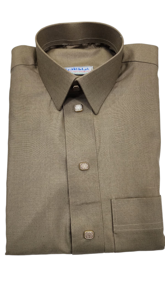 Distinguished Men's Thobe: Classic Beige with Royal Collar & Prominent Buttons Thobe SM-005